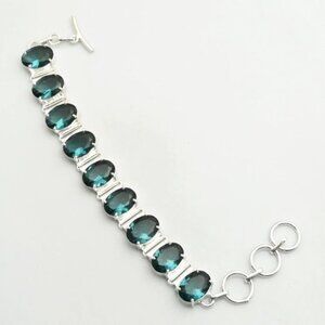 Beautiful Blue Topaz Gemstone Sterling SilverHandmade Bracelet 15 Gms